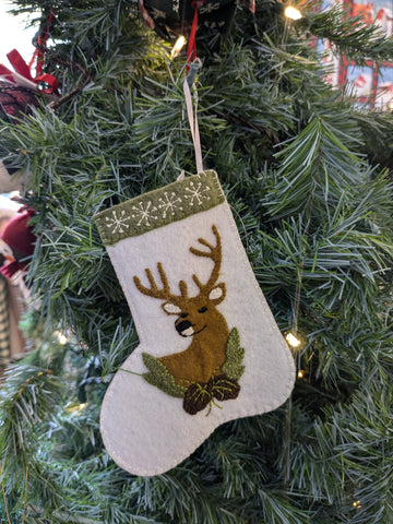Handmade Wool Embroidered Stocking Ornament