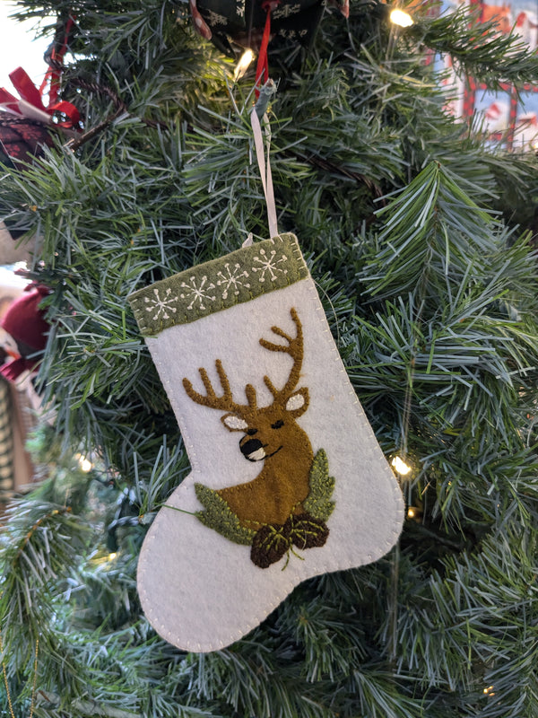 Handmade Wool Embroidered Stocking Ornament