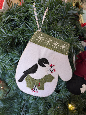 Handmade Wool Embroidered Mitten Ornament
