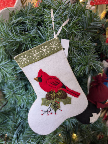 Handmade Wool Embroidered Stocking Ornament