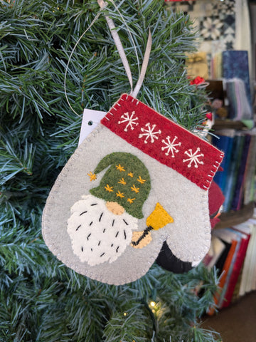 Handmade Wool Embroidered Mitten Ornament